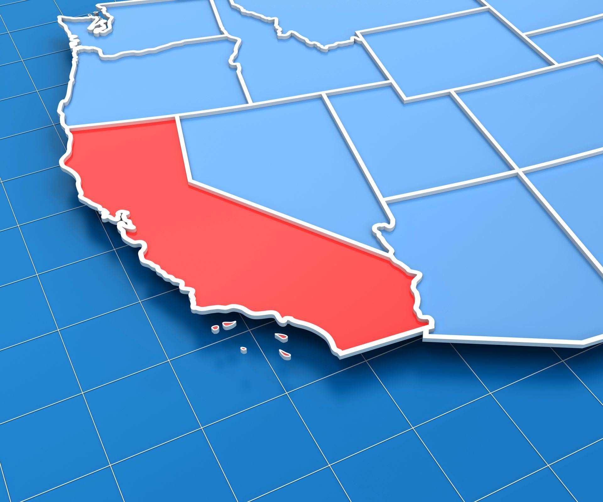 A map of the united states with california highlighted in red