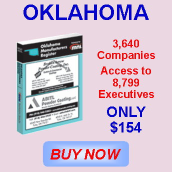 An advertisement for oklahoma companies access to 8,799 executives