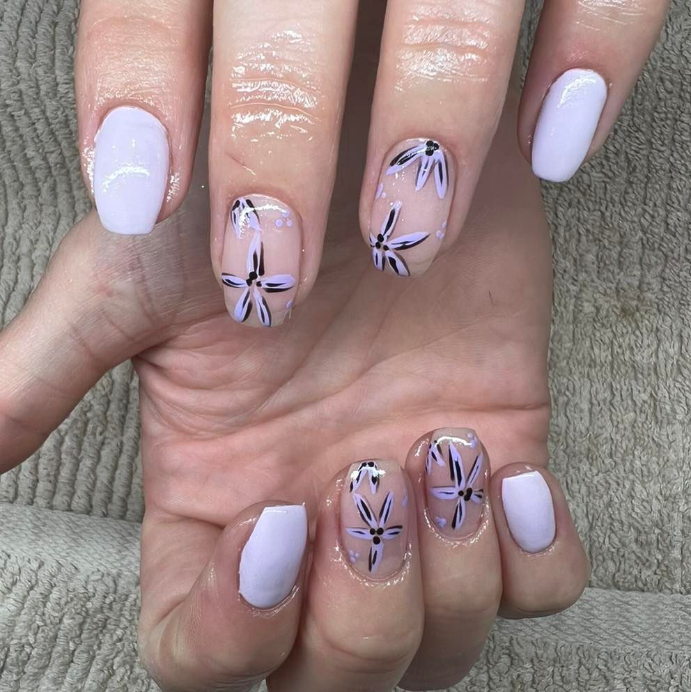 Hand With Lavender Nail Polish on Index, Thumb, and Pinky Fingers — Aspire Beauty & Nails in Wagga Wagga, NSW