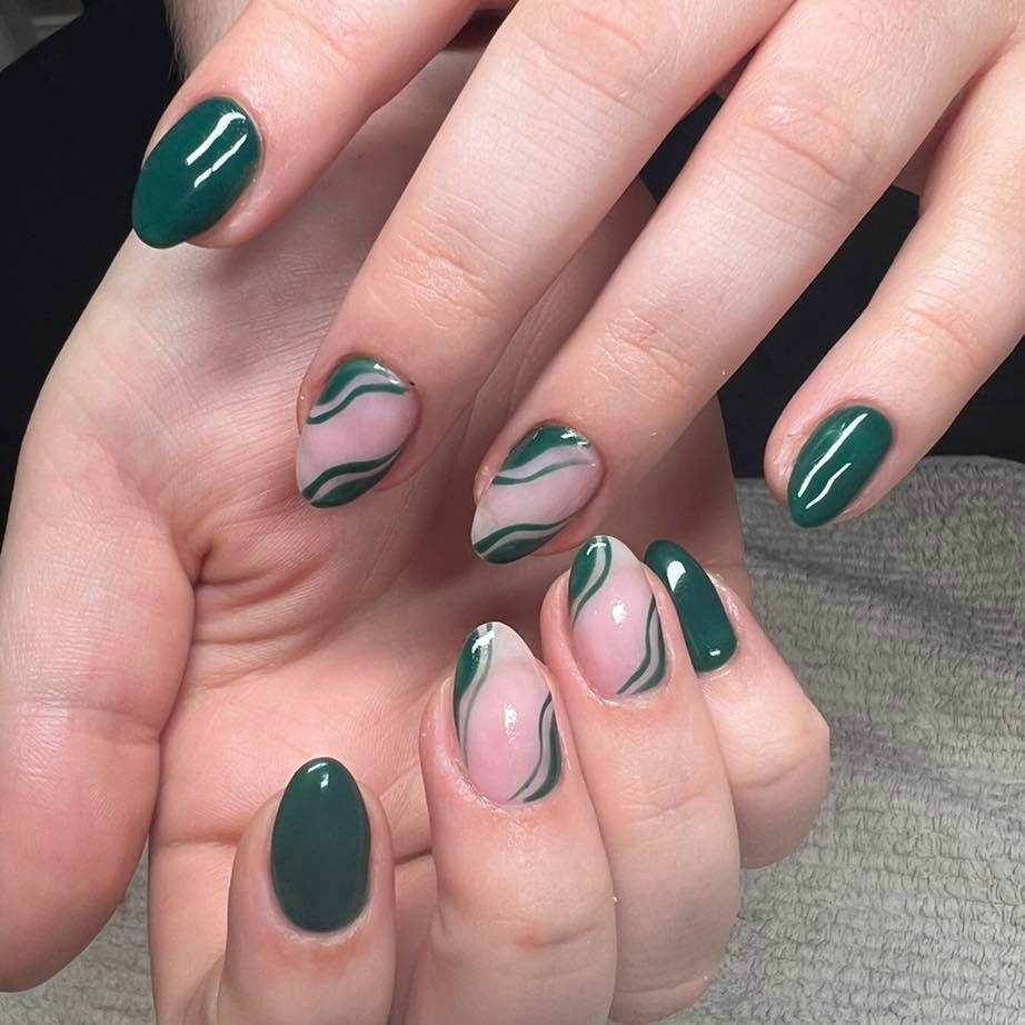 Hands With Oval Nails, Some Solid Dark Green — Aspire Beauty & Nails in Wagga Wagga, NSW