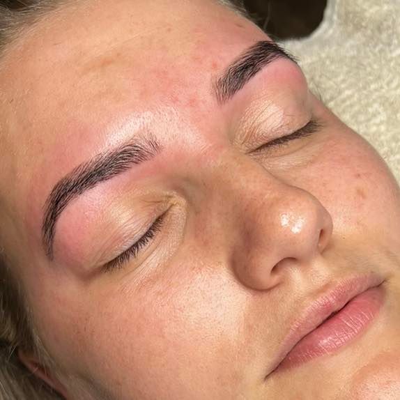 Close-up of a Person With Closed Eyes, Freshly Shaped, Dark Eyebrows — Aspire Beauty & Nails in Wagga Wagga, NSW
