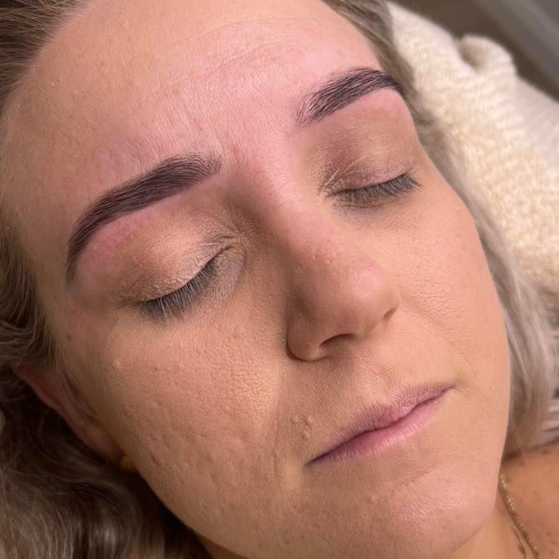 Woman With Closed Eyes, Fresh Eyebrow Microblading — Aspire Beauty & Nails in Wagga Wagga, NSW