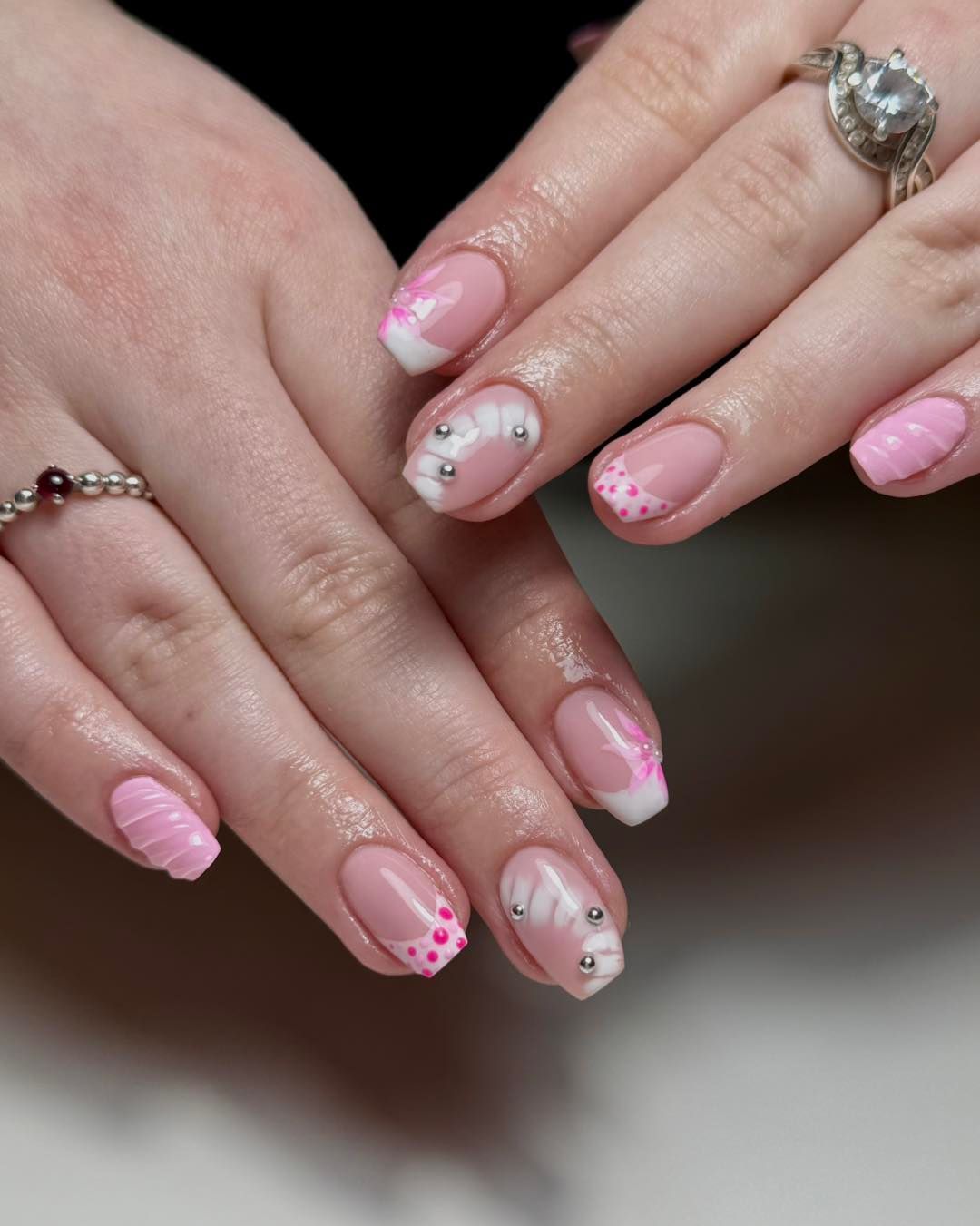 Hands With Light Pink and White French Tip Nails — Aspire Beauty & Nails in Wagga Wagga, NSW