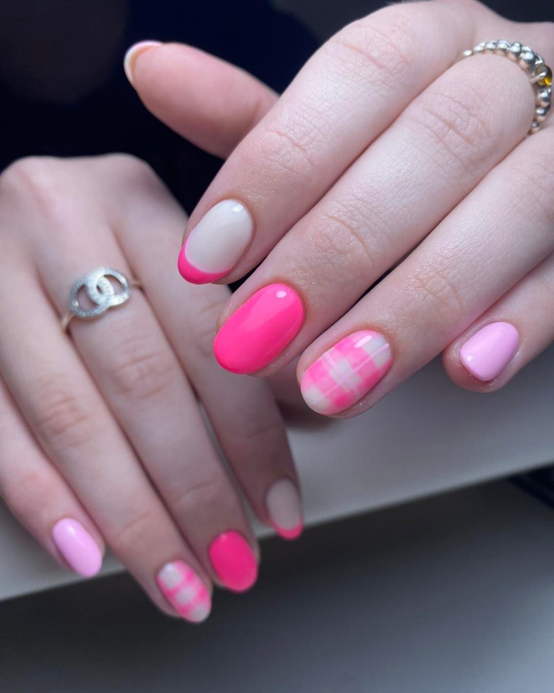 Pink and White Nail Art on Hands — Aspire Beauty & Nails in Wagga Wagga, NSW