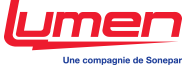 A red and white logo for lumen une compagnie de sonepar