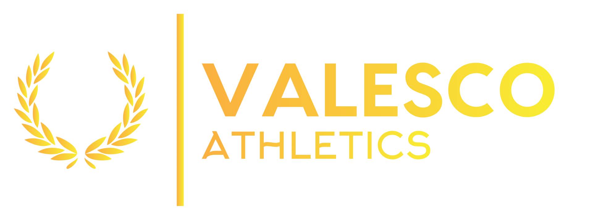 Logo for Valesco Athletics, featuring a golden laurel wreath, a vertical line, and the text 