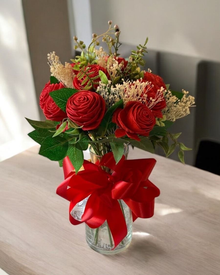 wooden red roses
