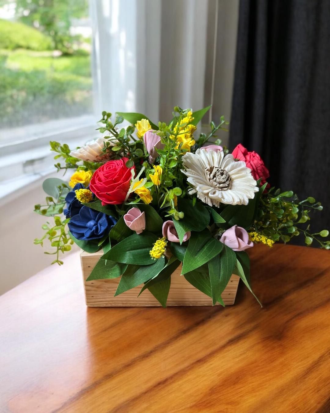 colorful wooden flower arrangement