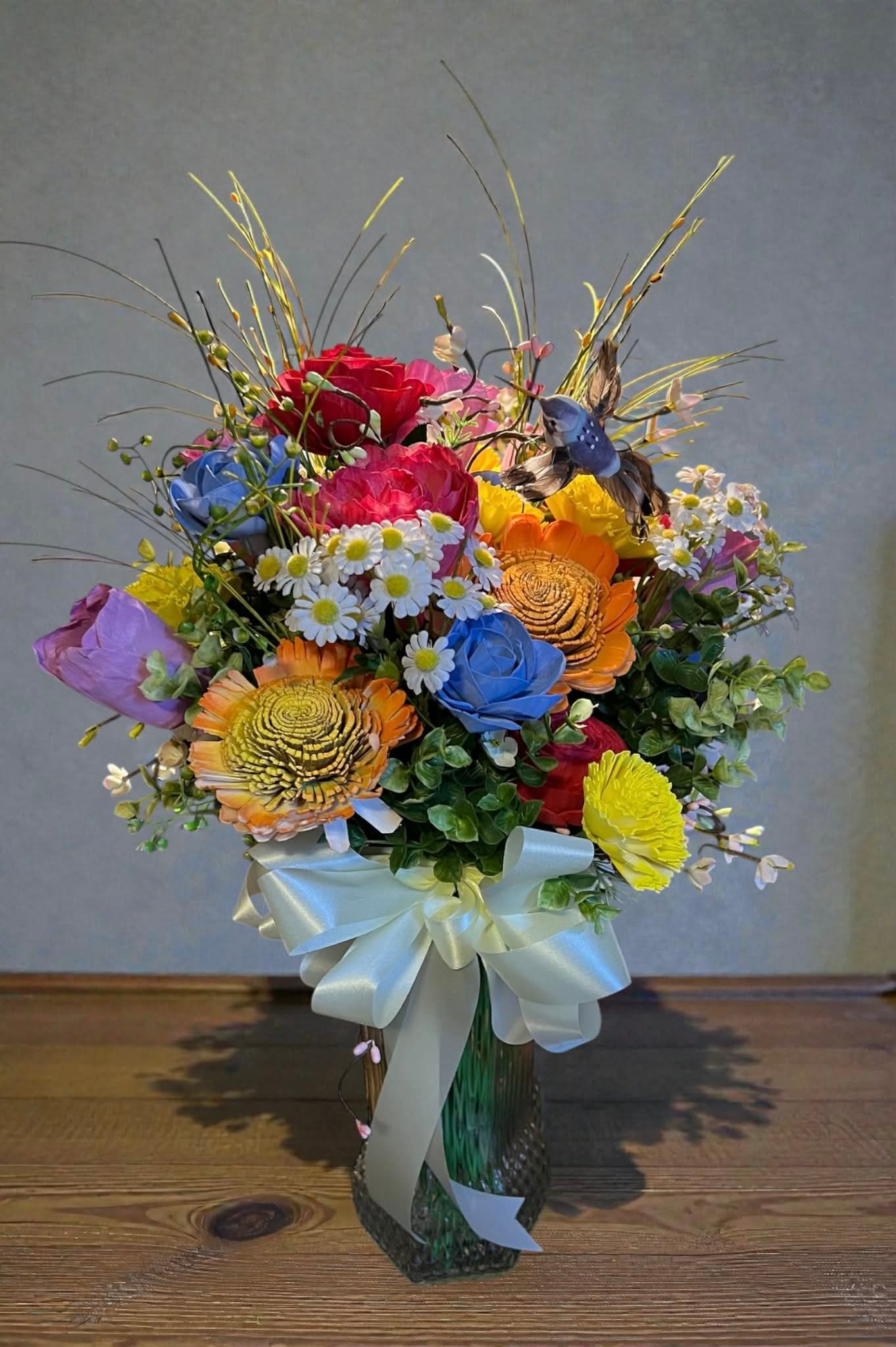 colorful wooden flower arrangement