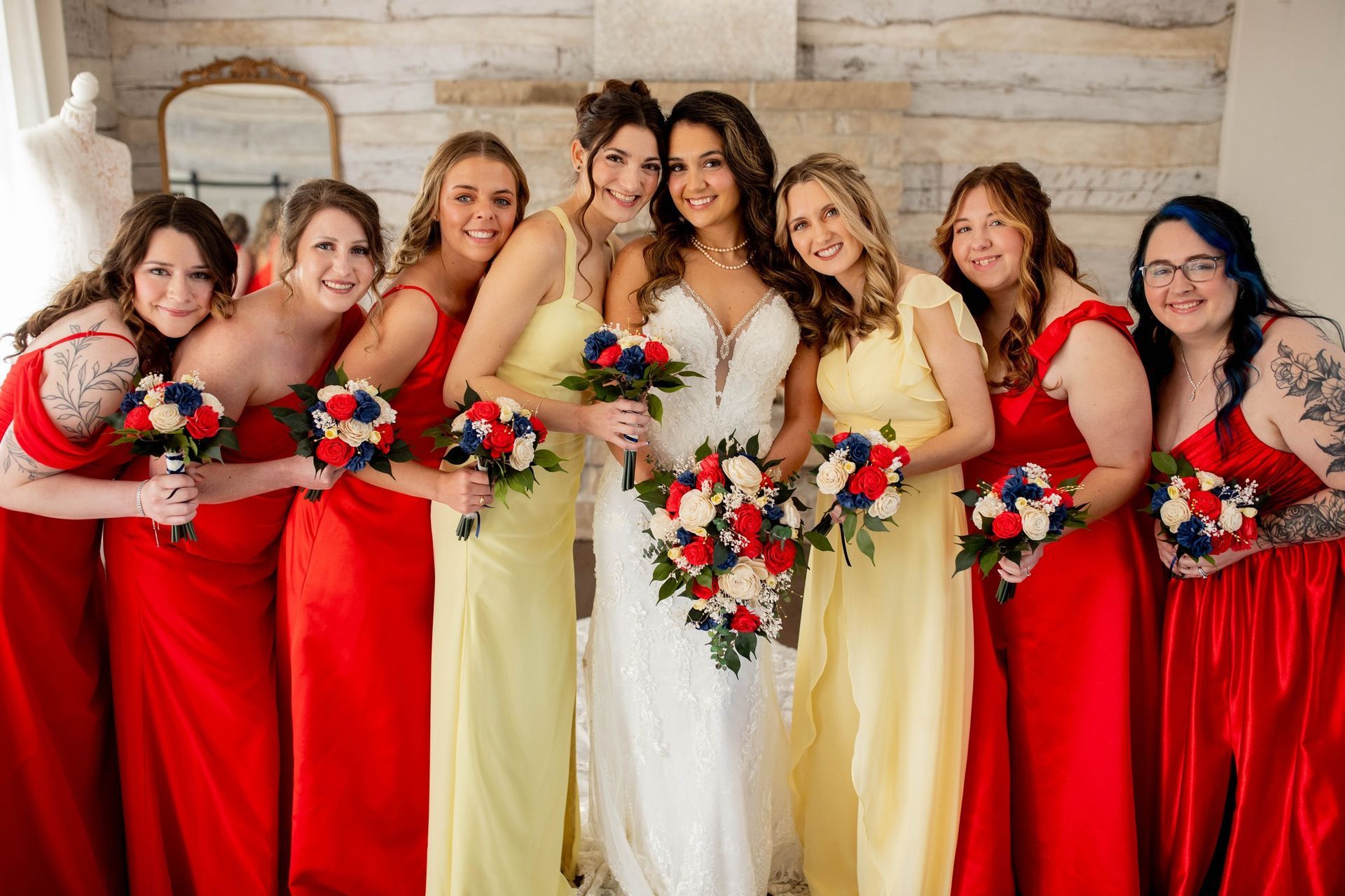 red and yellow wooden flowers