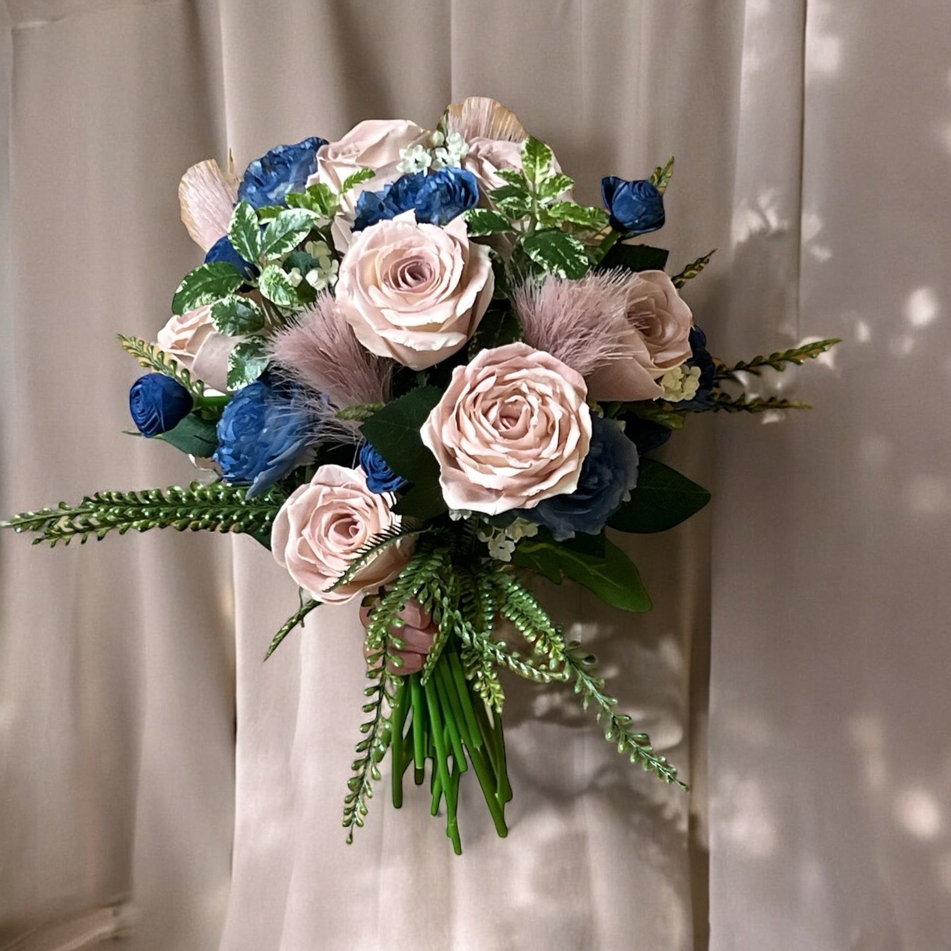 pink and blue floral arrangement
