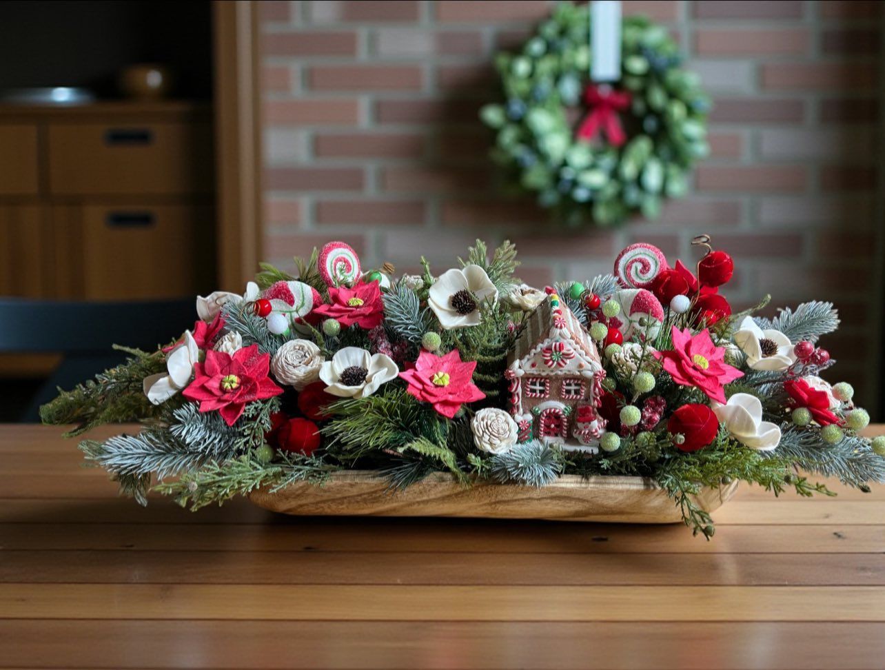 wooden Christmas floral centerpiece