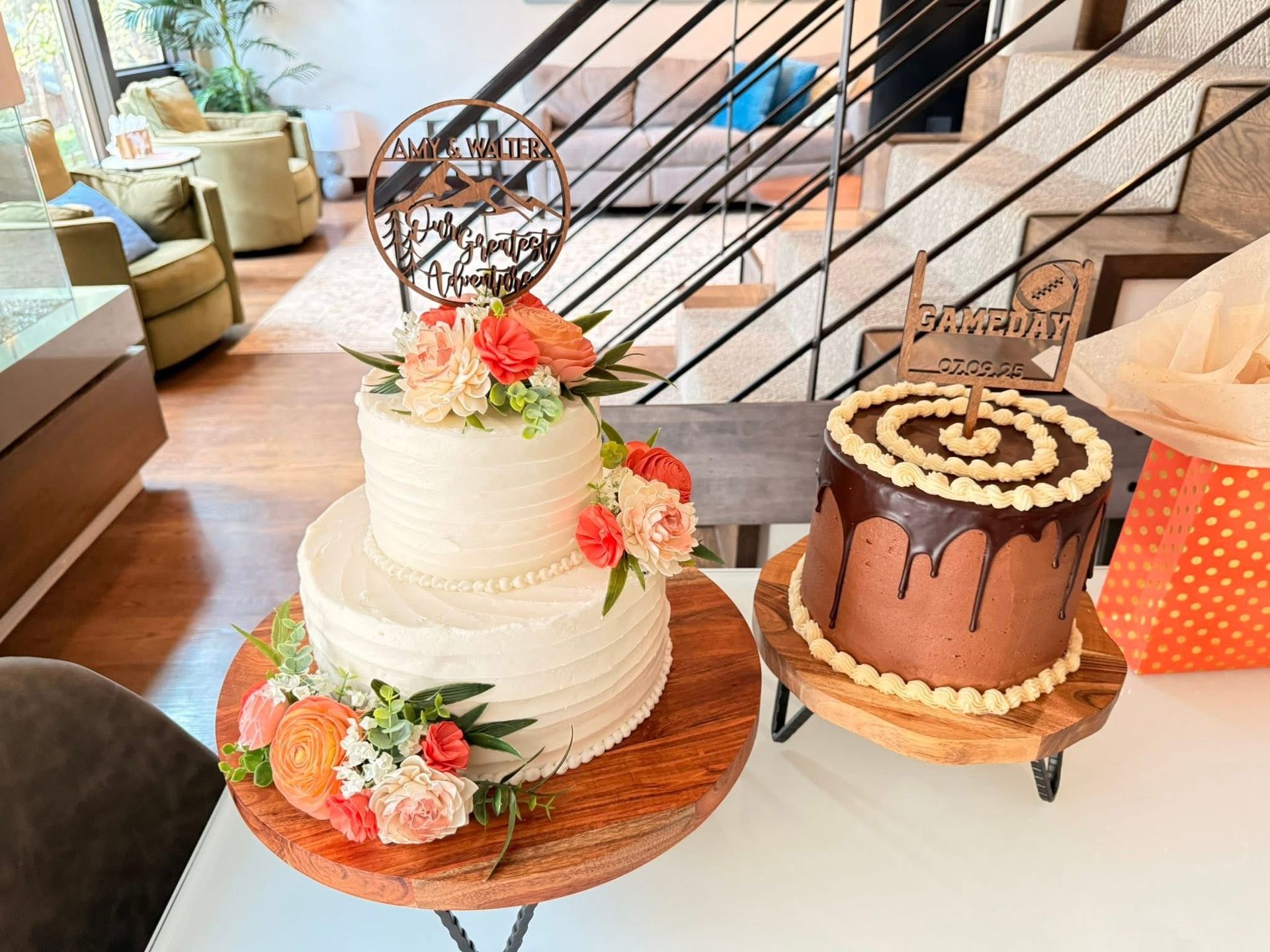 wooden floral cake topper