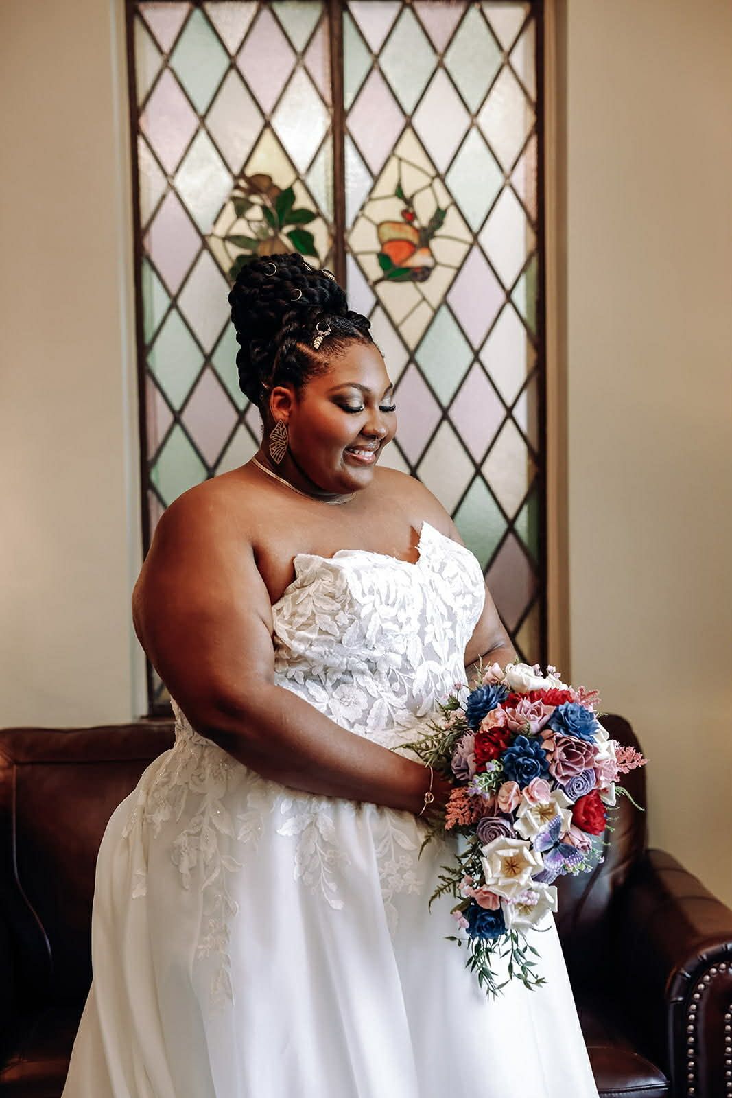 purple and pink wooden bridal bouquet