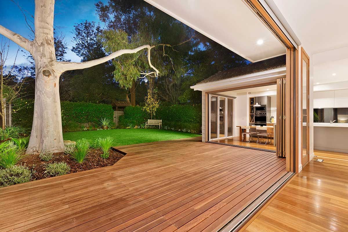 Landscape design with wooden deck in Blackburn