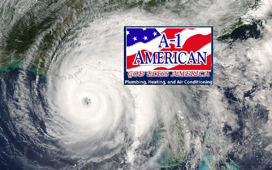 A-1 American Plumbing, Heating, and Air Conditioning on a satellite image of a hurricane.