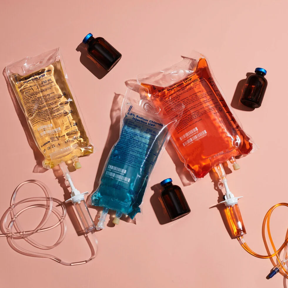 IV bags filled with various vitamin infusions
