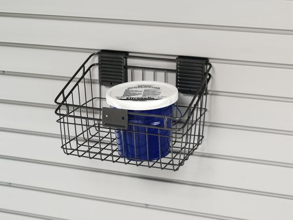 8x12 Basket with paint bucket on a Slatwall Organizer Accessory Option