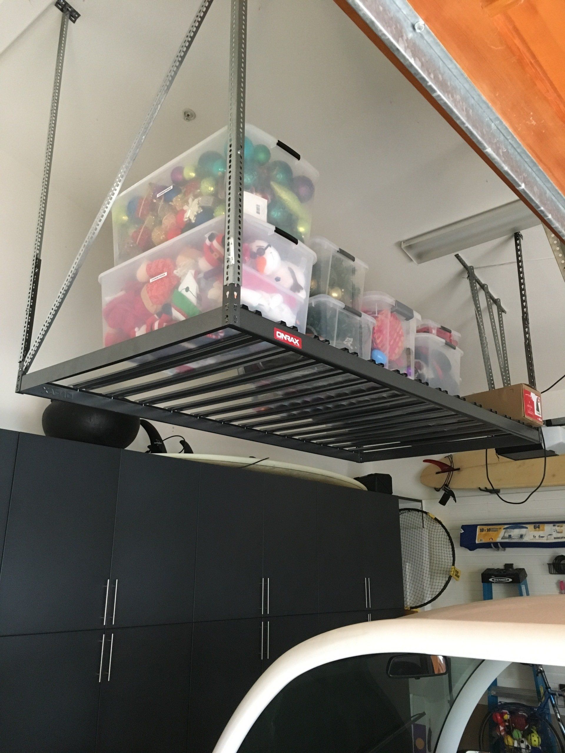 an overhead garage  storage rack