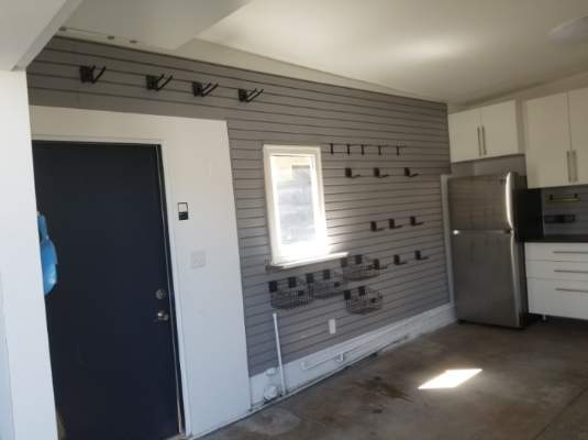 a grey garage wall storage