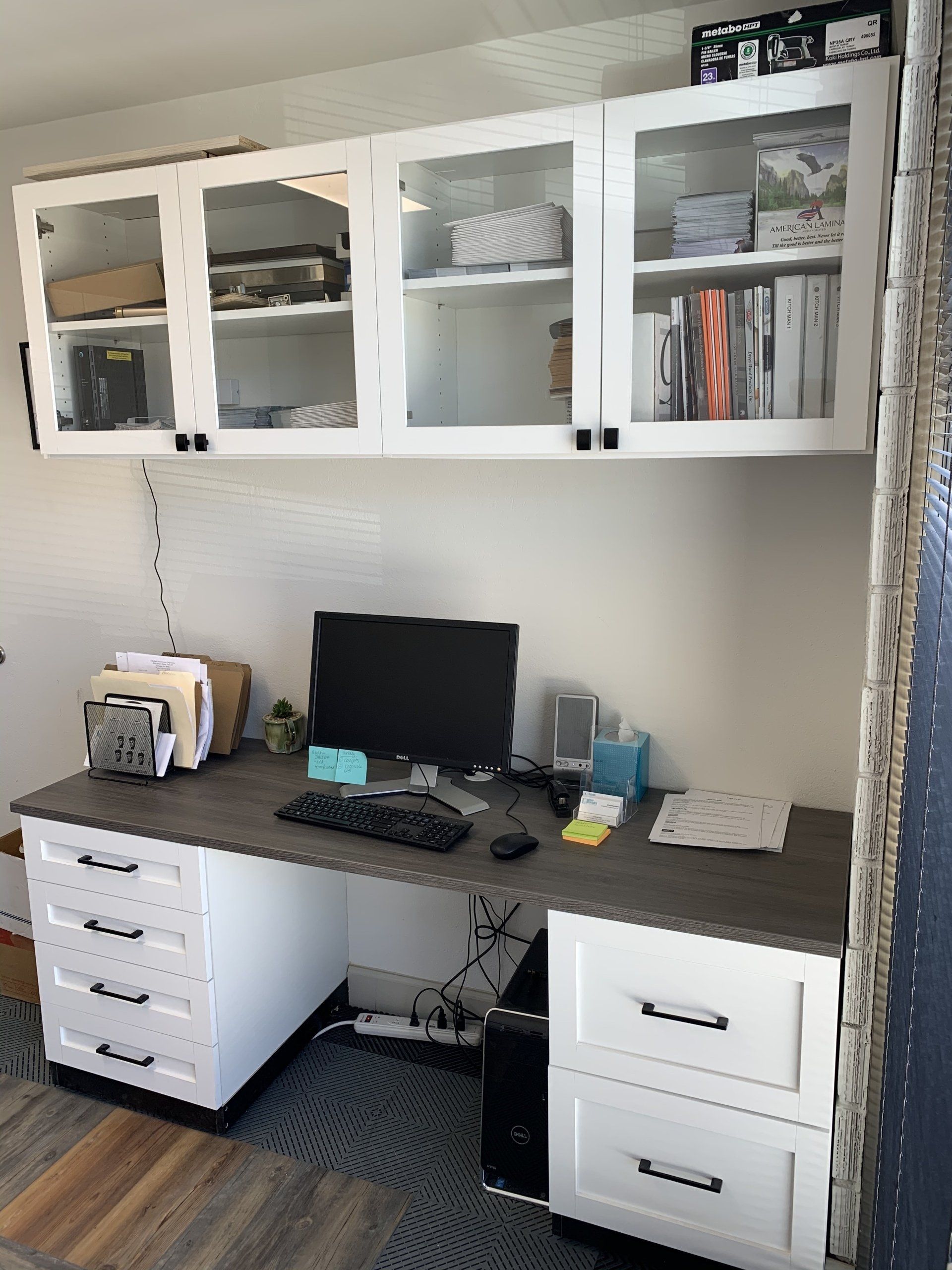 Custom Home Office System wtih glass door cabinet