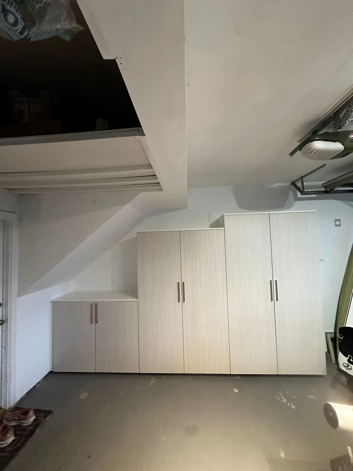 Garage interior with white cabinets