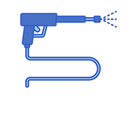 A blue icon of a high pressure washer with a hose attached to it.