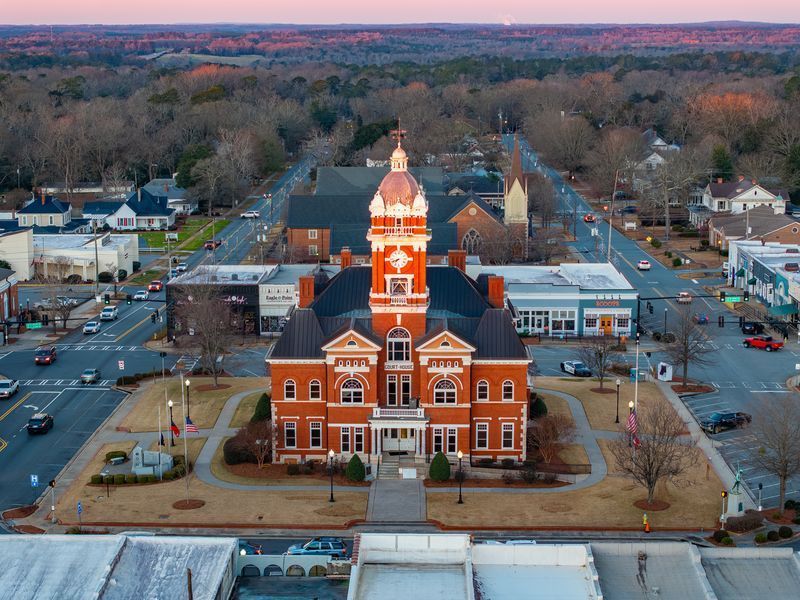 an aerial view of the square in Forsyth, Georgia