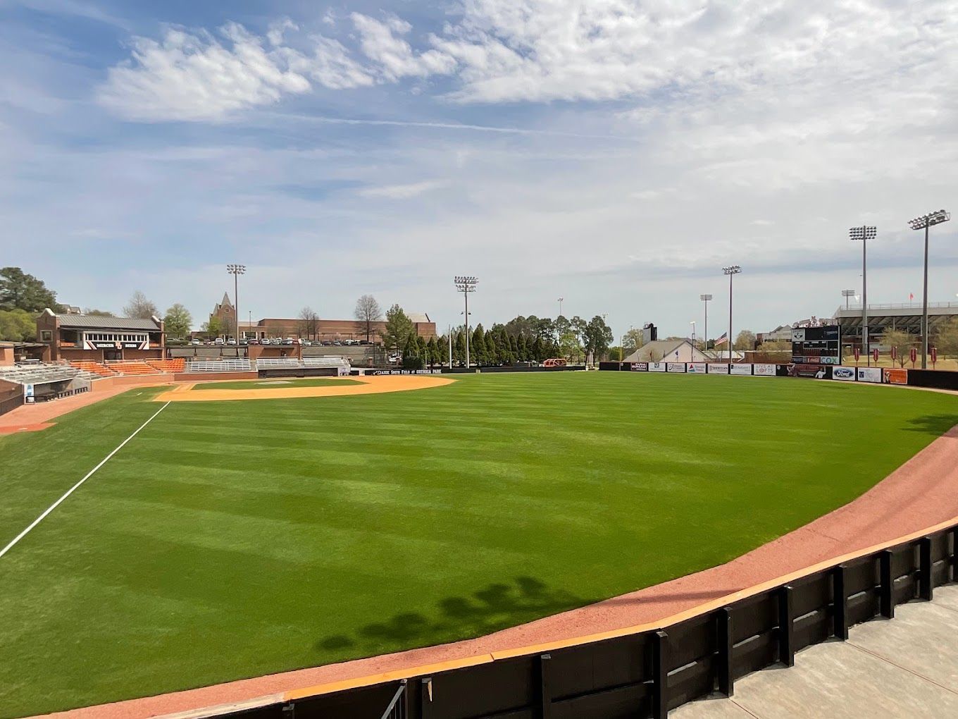Lush outfield grass maintained by Turf Magic at Mercer’s baseball field