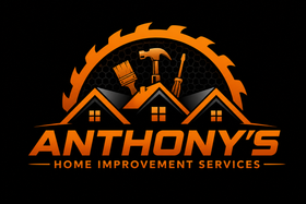 Anthony’s Home Improvement Services logo with orange house and tool graphic on black background