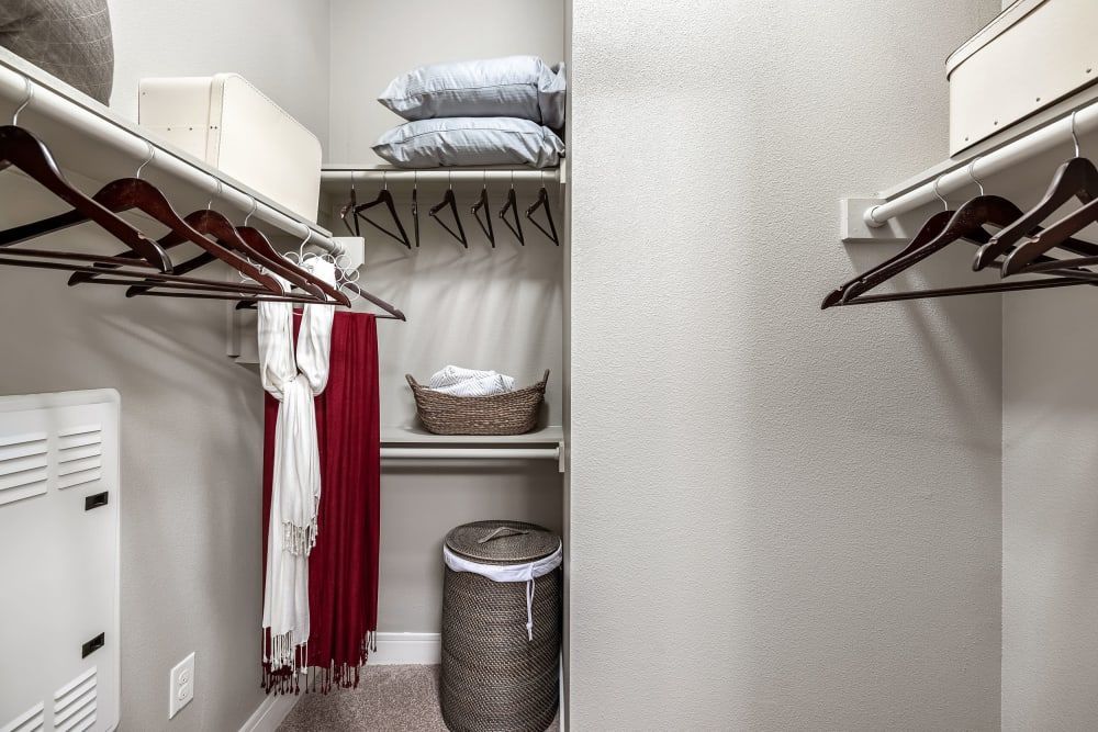 Walk-in closet at Marquis at Barton Trails in Austin, TX.