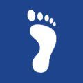 White footprint on a blue background. The footprint is facing left.