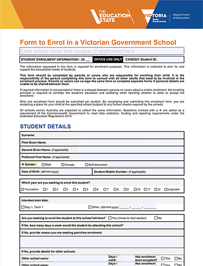 Trawalla Primary School Student Enrolment Form 2024