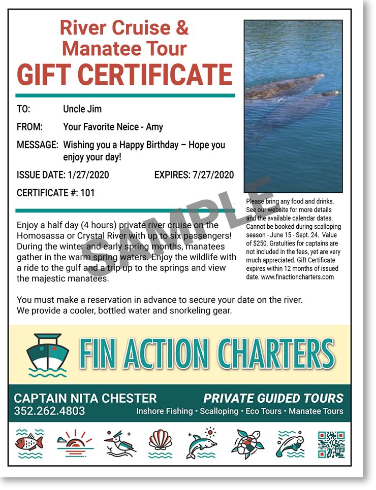 Manatees Gift Certificate Sample