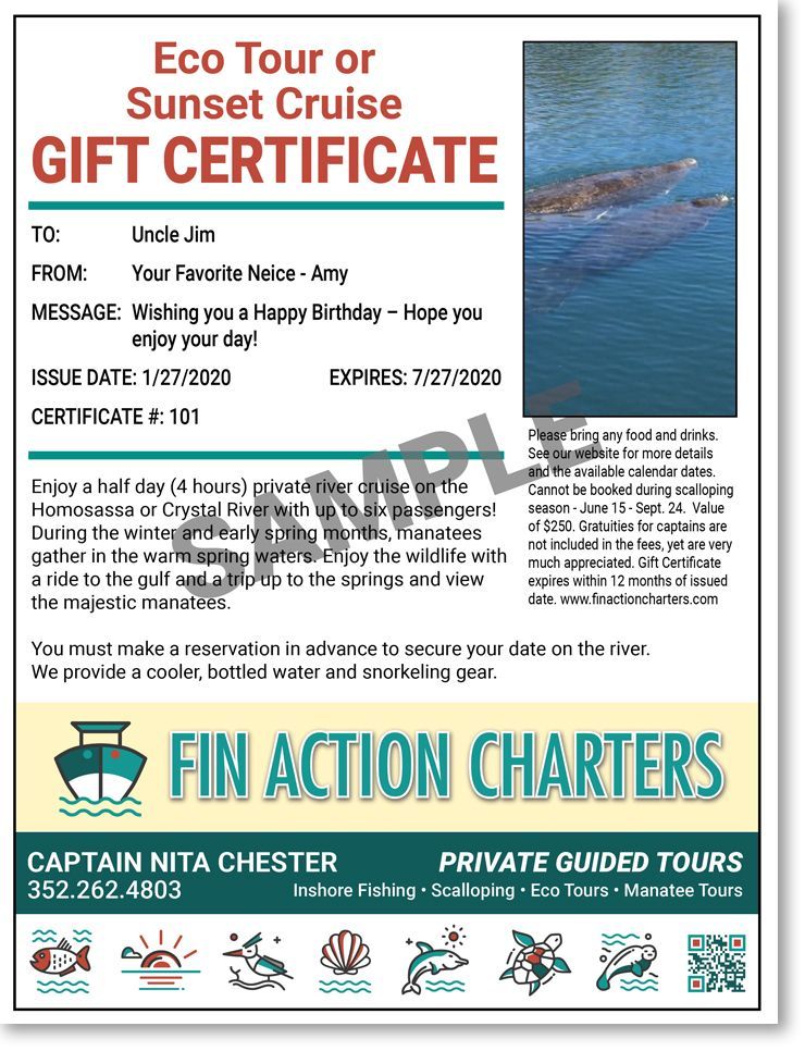 Eco Tour Gift Certificate Sample
