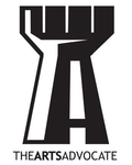 A black and white logo for the arts advocate with a fist in the shape of a tower.