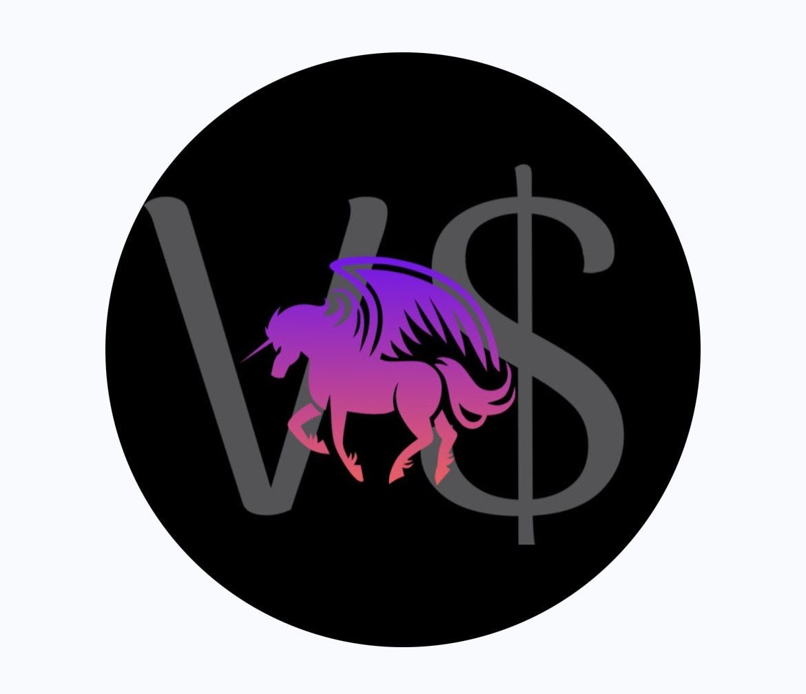 A logo with a unicorn and a dollar sign