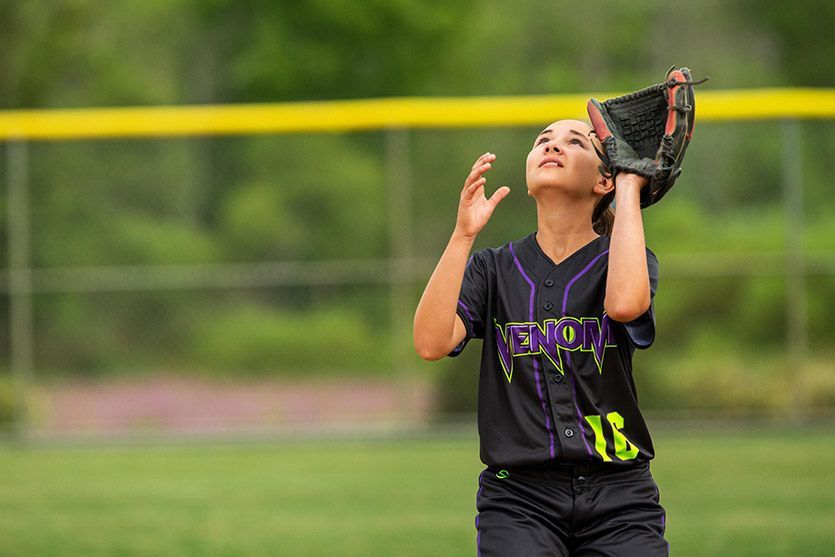 Outfield catching a pop fly