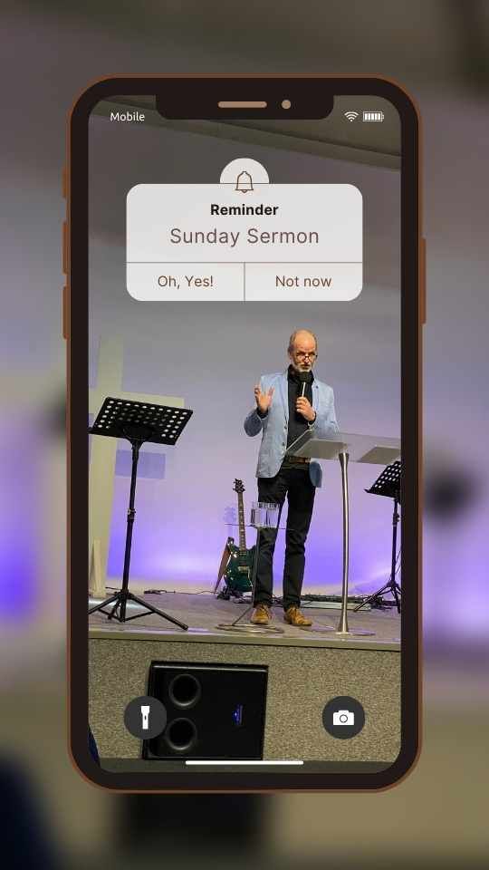Graphic showing a sermon broadcast on a phone.
