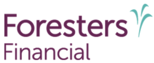 The logo for foresters financial is purple and green.