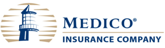 The medico insurance company logo has a lighthouse on it