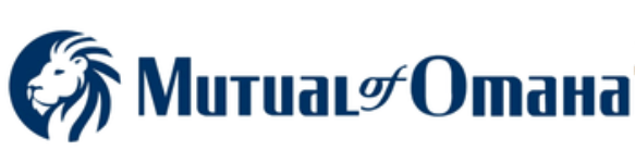 A blue logo for mutual of omaha with a lion on it