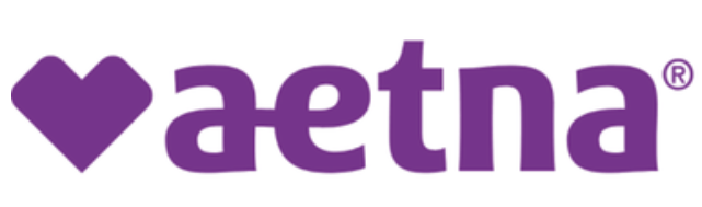 A purple logo for aetna with a heart in the middle