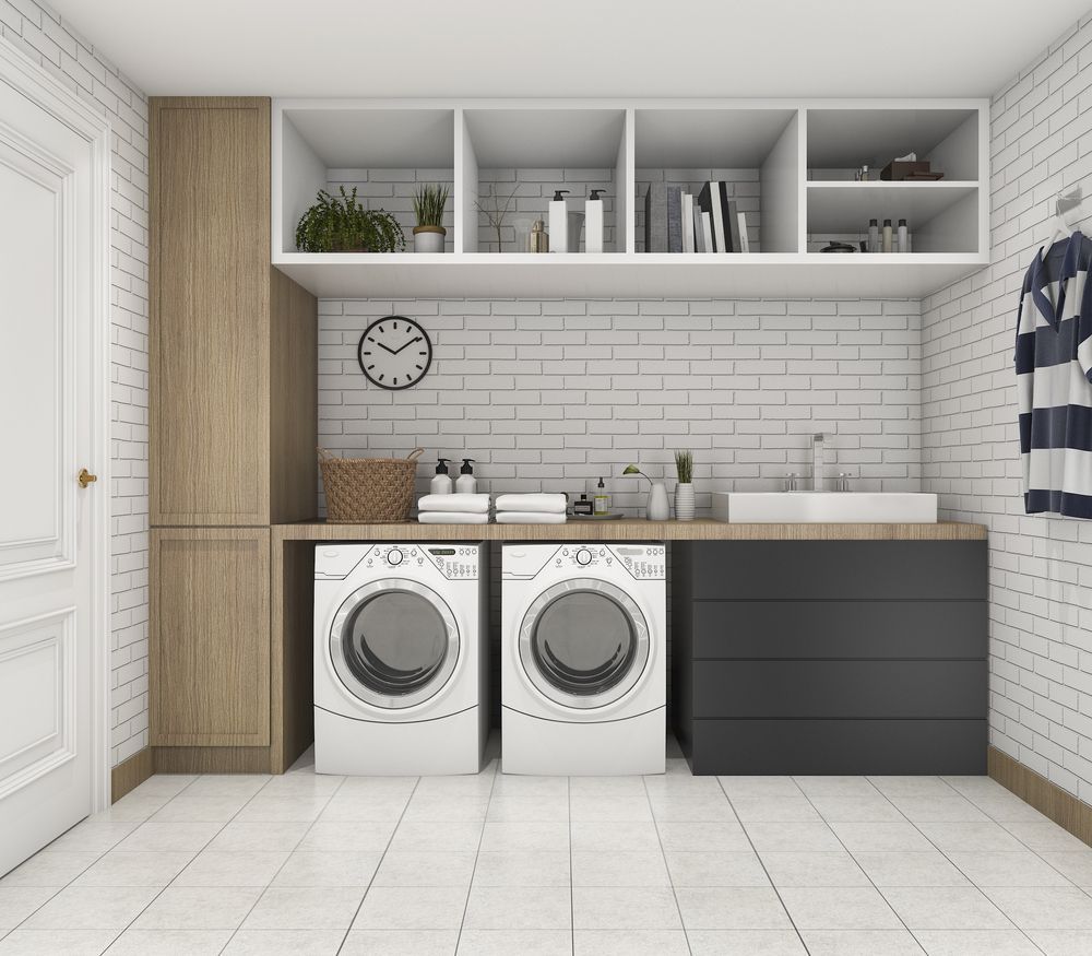 A Laundry Room With Two Washing Machines and a Sink — Hunter Kitchen King In Lake Macquarie, NSW