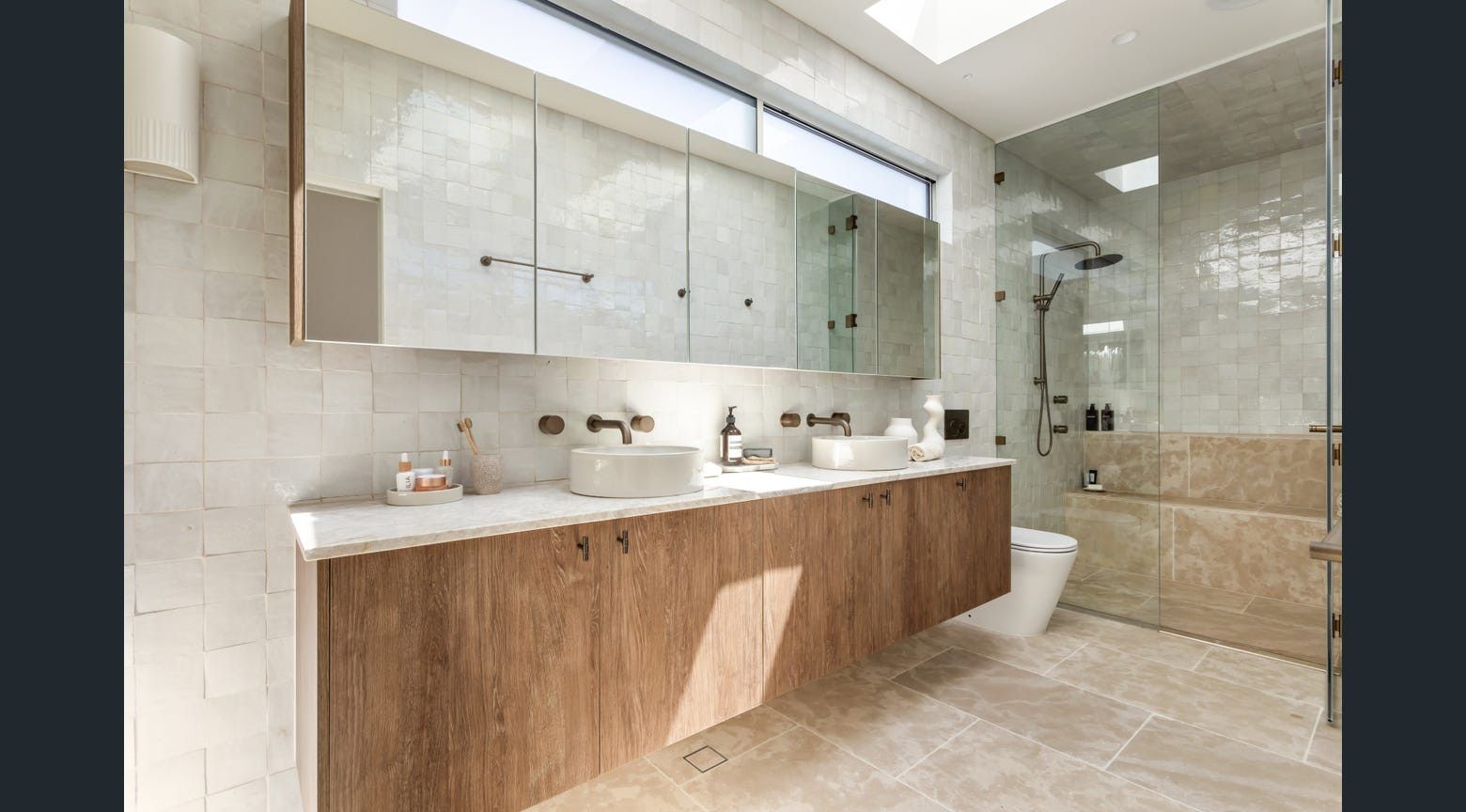 A Bathroom With a Sink and Mirror — Hunter Kitchen King In Rutherford, NSW