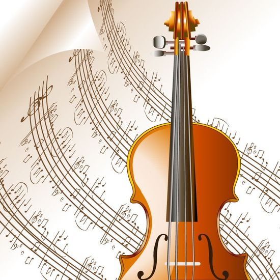 violino con spartito di sfondo