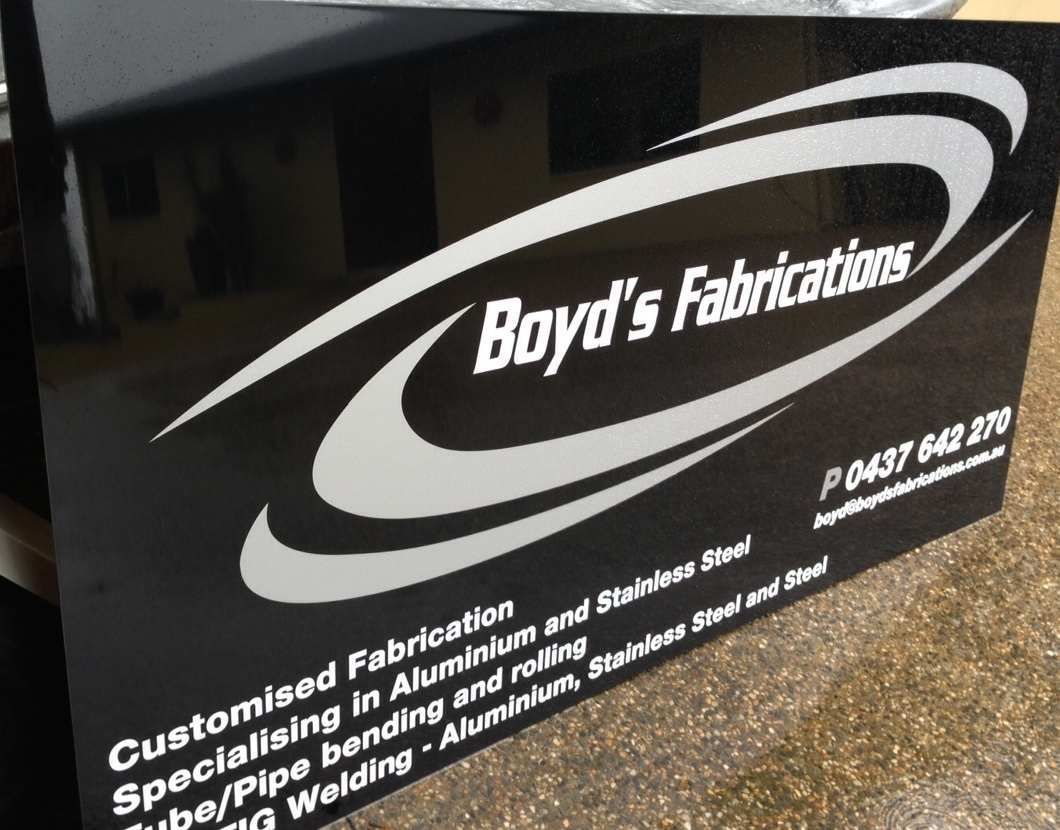 A Black Sign That Says Boyd's Fabrications on It — Boyd's Fabrications In Portsmith, QLD