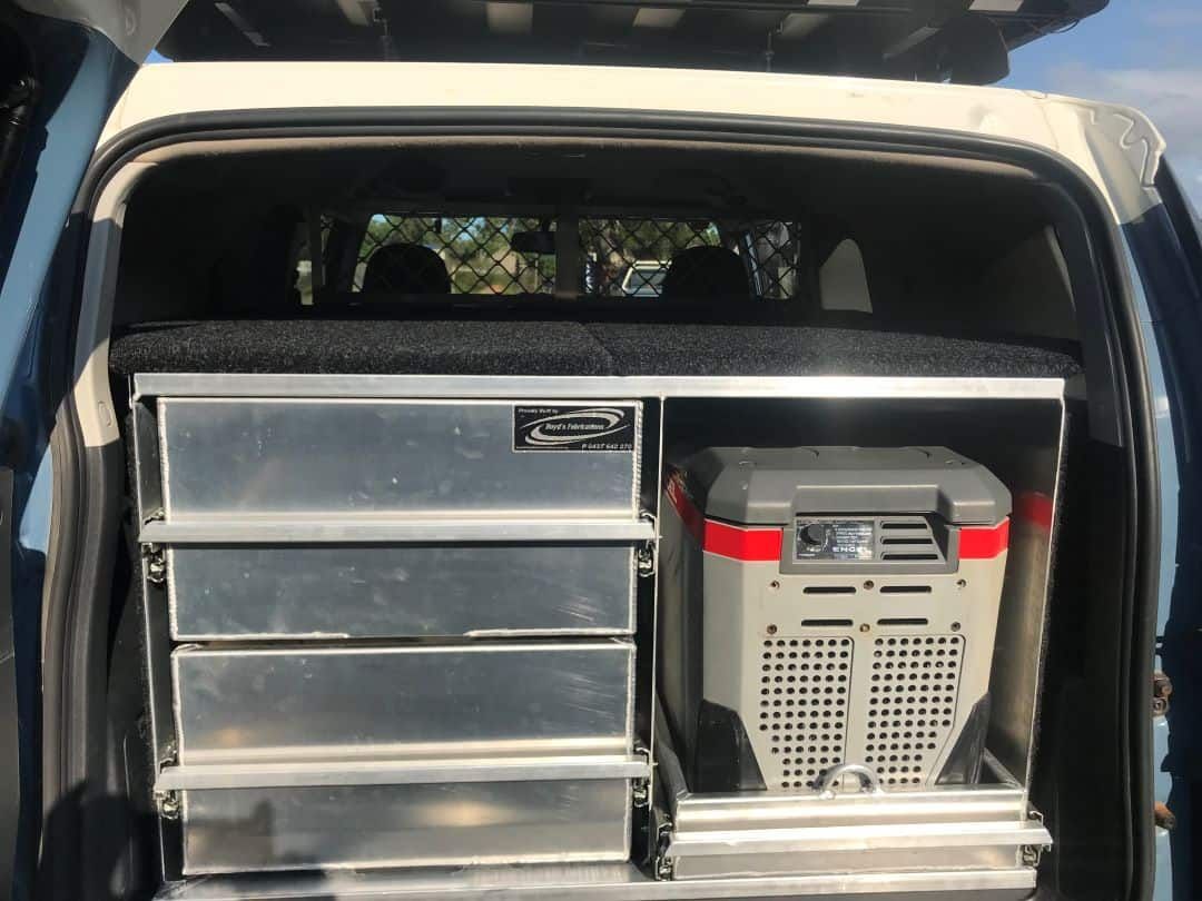 The Back of a Van With Drawers and a Cooler in It — Boyd's Fabrications In Gordonvale, QLD