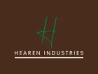 Logo for Hearen Industries with a green stylized "H" and text, brown background.