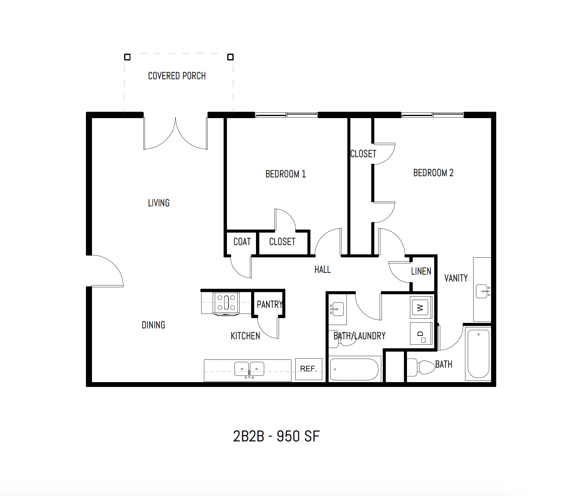 Floor plan of an apartment, featuring a living area, kitchen, bedroom, and bathroom.